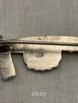 C1930 ANTIQUE BROOCH Solid Silver 800 MARCASITES SAFETY CLASP - ART DECO