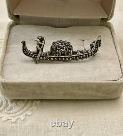 C1930 ANTIQUE BROOCH Solid Silver 800 MARCASITES SAFETY CLASP - ART DECO