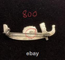 C1930 ANTIQUE BROOCH Solid Silver 800 MARCASITES SAFETY CLASP - ART DECO