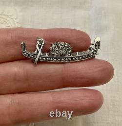 C1930 ANTIQUE BROOCH Solid Silver 800 MARCASITES SAFETY CLASP - ART DECO