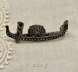 C1930 ANTIQUE BROOCH Solid Silver 800 MARCASITES SAFETY CLASP - ART DECO