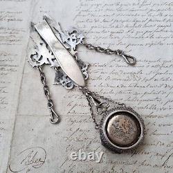 CHATELAINE Antique Silver MB Victorian Silver Watch Holder 19th Century