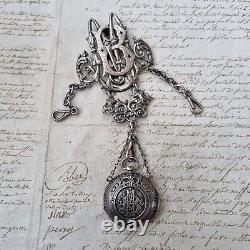 CHATELAINE Antique Silver MB Victorian Silver Watch Holder 19th Century