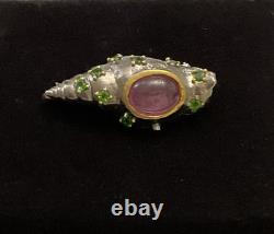 Cabochon Rubies Peridot in Gold, Silver, Antique Brooch, Creator
