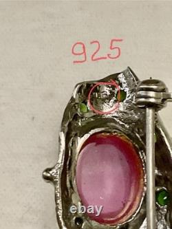 Cabochon Rubies Peridot in Gold, Silver, Antique Brooch, Creator