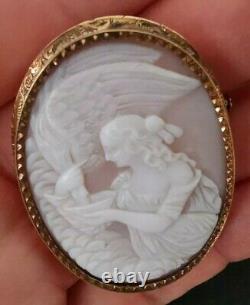 Cameo Brooch Old D'hebe And Eagle Engraved Secure Shell Gold