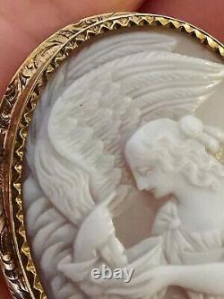 Cameo Brooch Old D'hebe And Eagle Engraved Secure Shell Gold