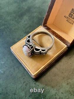 Cameo Coral Rose, Marcasites, Solid Silver, Very Beautiful Antique Ring