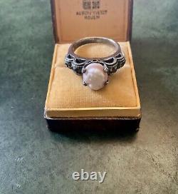 Cameo Coral Rose, Marcasites, Solid Silver, Very Beautiful Antique Ring