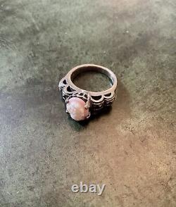 Cameo Coral Rose, Marcasites, Solid Silver, Very Beautiful Antique Ring
