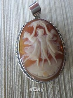 Cameo Pendant-old-coquille- Nymphs-jewelry-925 Sterling Silver / Silver