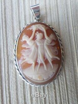 Cameo Pendant-old-coquille- Nymphs-jewelry-925 Sterling Silver / Silver
