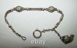 Chain De Montre Chatelaine Ancienne Emales Peints Argent Massif 19th Century