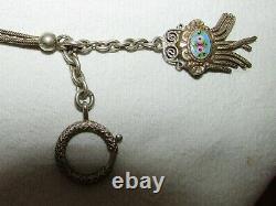 Chain De Montre Chatelaine Ancienne Emales Peints Argent Massif 19th Century