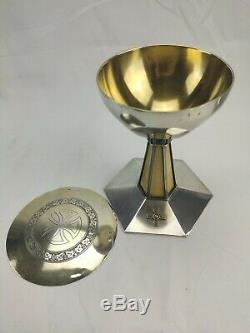 Chalice Paten Old Solid Silver Gilt Art Deco Cabochon Malachite And Bones