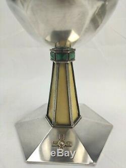 Chalice Paten Old Solid Silver Gilt Art Deco Cabochon Malachite And Bones