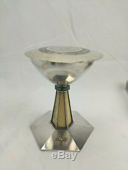 Chalice Paten Old Solid Silver Gilt Art Deco Cabochon Malachite And Bones