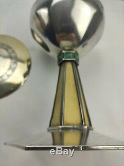 Chalice Paten Old Solid Silver Gilt Art Deco Cabochon Malachite And Bones