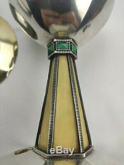 Chalice Paten Old Solid Silver Gilt Art Deco Cabochon Malachite And Bones