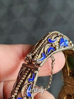 Chinese Jade Bracelet Antique Silver Gilt And Enamel Epoque 1940