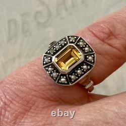 Citrine and Fine Pearl Antique Ring in Solid Silver