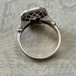 Citrine and Fine Pearl Antique Ring in Solid Silver