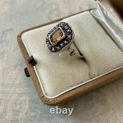 Citrine and Fine Pearl Antique Ring in Solid Silver