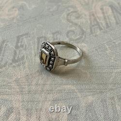 Citrine and Fine Pearl Antique Ring in Solid Silver