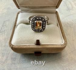 Citrine and Fine Pearl Antique Ring in Solid Silver