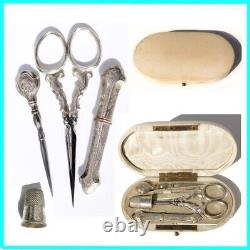 Coffret Necessaire De Couture Ancien Argent Scissors Sévrier French Sewing Etui