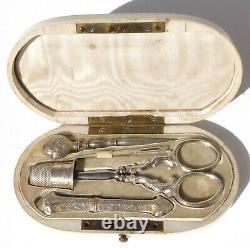 Coffret Necessaire De Couture Ancien Argent Scissors Sévrier French Sewing Etui