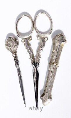 Coffret Necessaire De Couture Ancien Argent Scissors Sévrier French Sewing Etui