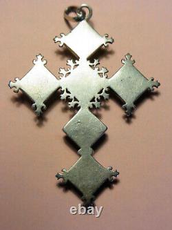 Croix Ancienne Xixème Emaux Bressans Fleur De Lys Mount In Argent