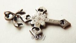 Cross Pendant Silver Solid White Stones Jewellery 19th Century Silver Cross