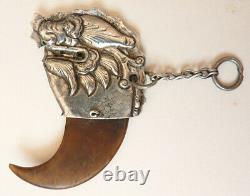 Dragon China Indochina Antique Silver Amulet Pendant 19th Century Jewel