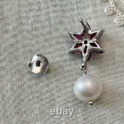 Emerald, Garnet, Pearl, Antique White Gold / Silver Earrings