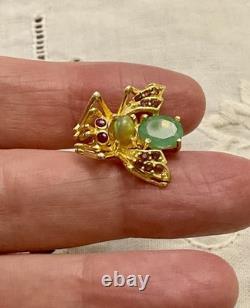 Emerald Ruby Opal Antique Brooch in Gold and Silver Bee