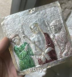 Enamel Silver Plaque with Antique Religious Christian Christ