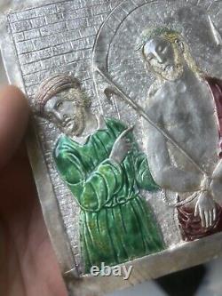 Enamel Silver Plaque with Antique Religious Christian Christ