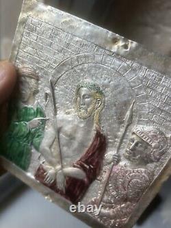 Enamel Silver Plaque with Antique Religious Christian Christ