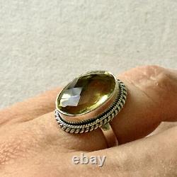 Enormous Ancien Natural Citrin Bague Argent Massif Art Deco, Splendide