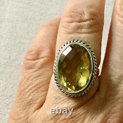 Enormous Ancien Natural Citrin Bague Argent Massif Art Deco, Splendide