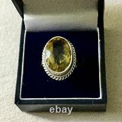 Enormous Ancien Natural Citrin Bague Argent Massif Art Deco, Splendide