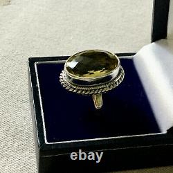 Enormous Ancien Natural Citrin Bague Argent Massif Art Deco, Splendide