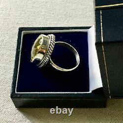 Enormous Ancien Natural Citrin Bague Argent Massif Art Deco, Splendide