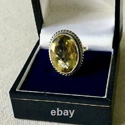 Enormous Ancien Natural Citrin Bague Argent Massif Art Deco, Splendide