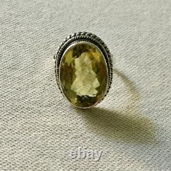 Enormous Ancien Natural Citrin Bague Argent Massif Art Deco, Splendide