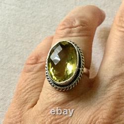 Enormous Ancien Natural Citrin Bague Argent Massif Art Deco, Splendide