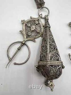 Essaouira silver filigree chest ornament with ancient perfume fibula