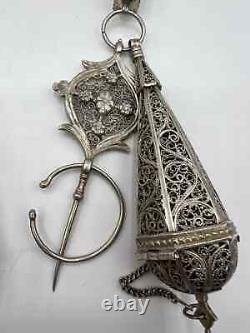 Essaouira silver filigree chest ornament with ancient perfume fibula